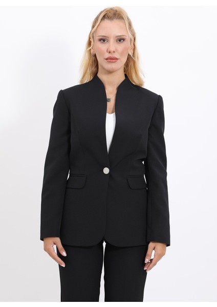 Kendinden Dik Yakalı Ceket-Siyah indirimleri