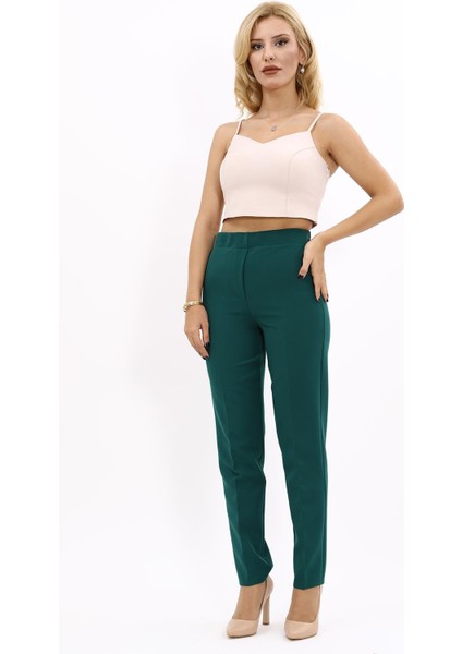 Lastikli Dar Paça Pantolon-Zümrüt fırsatları