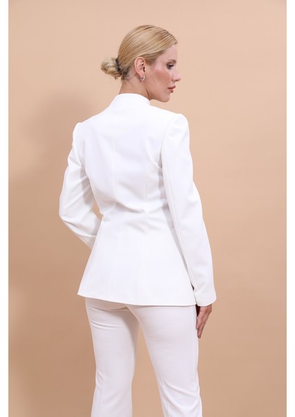 Kendinden Dik Yakalı Ceket-Beyaz fiyatları