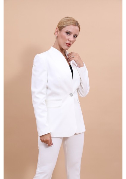 Kendinden Dik Yakalı Ceket-Beyaz indirimleri