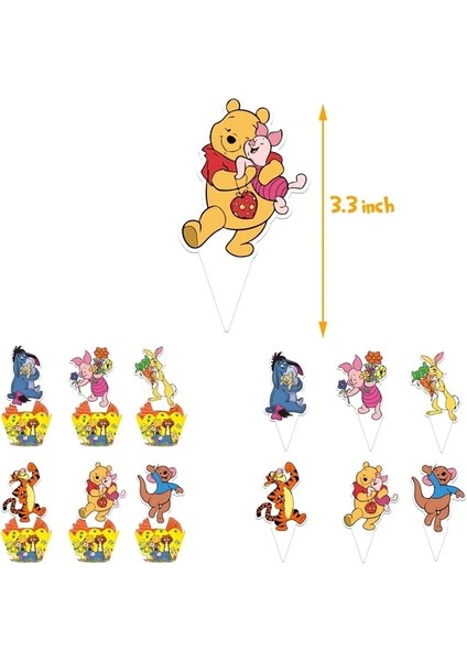 TOPPER-12PCS Winnie The Pooh Karikatür Tema Parti Malzemeleri Tek Kullanımlık Sofra Kağıt Saman Tabaklar Oyuncaklar Doğum Günü Şekeri Bebek Duş Süslemeleri (Yurt Dışından)