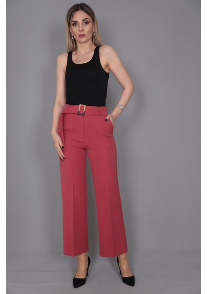 Tokalı Kemerli Pantolon-Kiremit fırsatları
