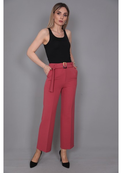 Tokalı Kemerli Pantolon-Kiremit indirimleri