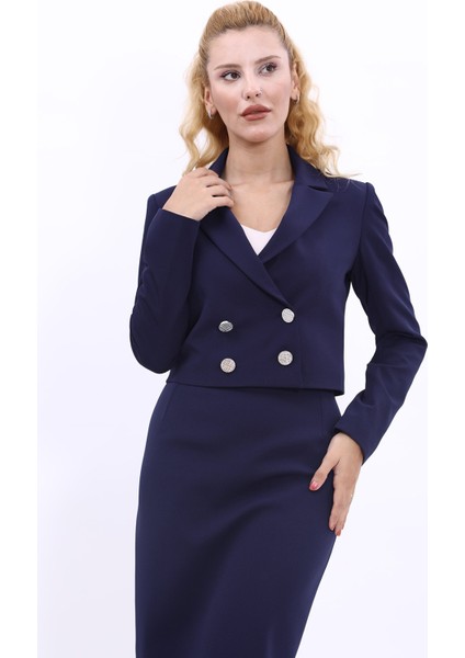 Erkek Yaka Kuruvaze Kısa Ceket-Lacivert