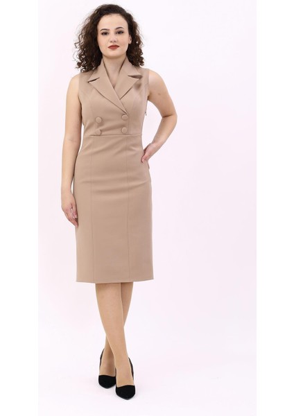 Erkek Yaka Yandan Fermuarlı Elbise-Taş