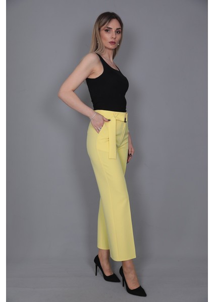 Tokalı Kemerli Pantolon-Sarı fırsatları