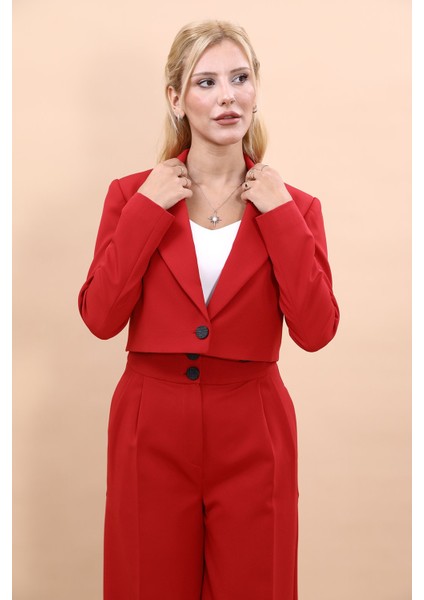 Erkek Yaka Tek Düğmeli Kısa Ceket-Kırmızı