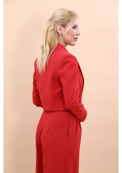 Erkek Yaka Tek Düğmeli Kısa Ceket-Kırmızı indirimleri