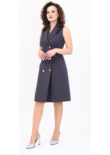 Erkek Yaka Belden Kesik Kuruvaze Elbise-Füme fiyatları