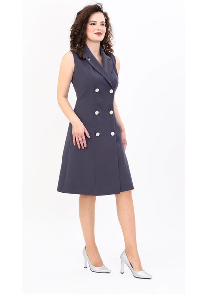 Erkek Yaka Belden Kesik Kuruvaze Elbise-Füme modelleri