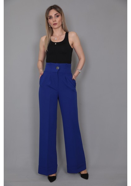 Duble Paça Yüksek Bel Pantolon-Saks