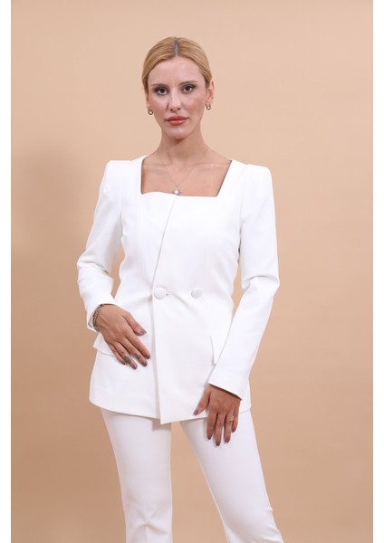 Kare Yaka Ceket-Beyaz