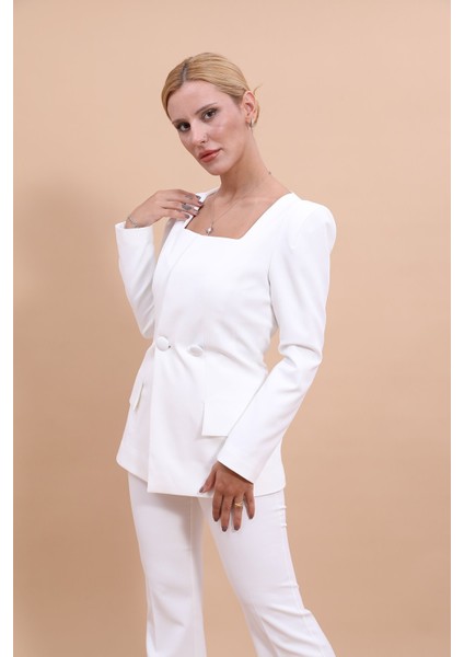 Kare Yaka Ceket-Beyaz modelleri