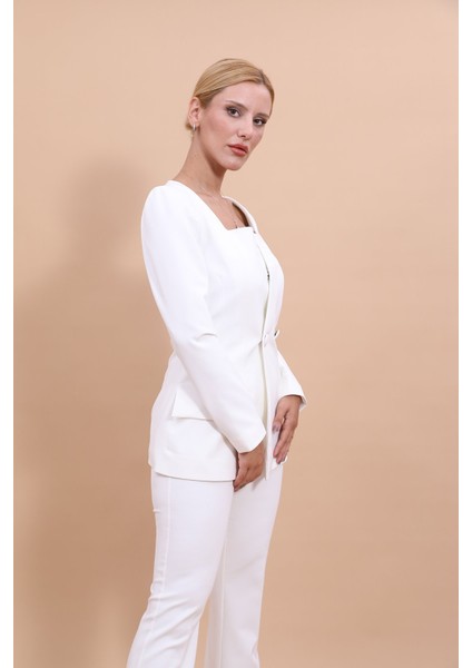 Kare Yaka Ceket-Beyaz fırsatları