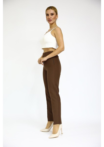 Lastikli Dar Paça Pantolon-Kestane fiyatları