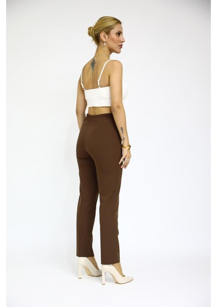 Lastikli Dar Paça Pantolon-Kestane fırsatları