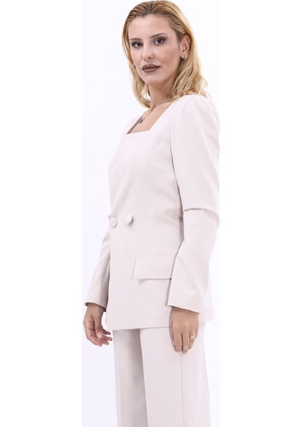 Kare Yaka Ceket-Bej modelleri