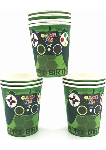 TOPPER-24PCS Oyun Parti Doğum Günü Fincan Kağıt Tabak Payet Sofra Masa Örtüsü Çocuk Parti Dekor Banner Video Oyunu Parti Malzemeleri Balon (Yurt Dışından)