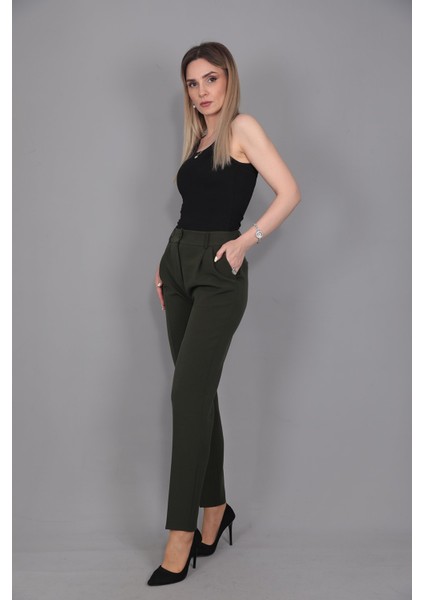 Kemerli Köprülü Dar Paça Pantolon-Haki fiyatları