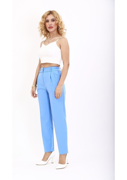 Kemerli Köprülü Dar Paça Pantolon-Gökyüzü fiyatları