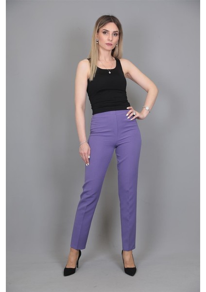 Lastikli Dar Paça Pantolon-Lila