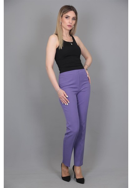 Lastikli Dar Paça Pantolon-Lila fiyatları