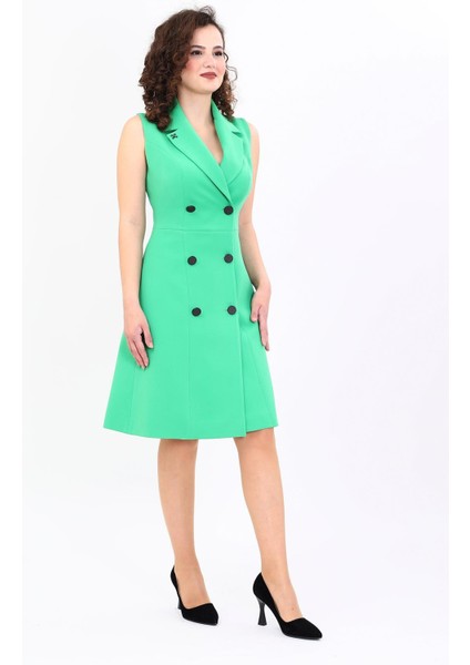 Erkek Yaka Belden Kesik Kuruvaze Elbise-Yeşil modelleri