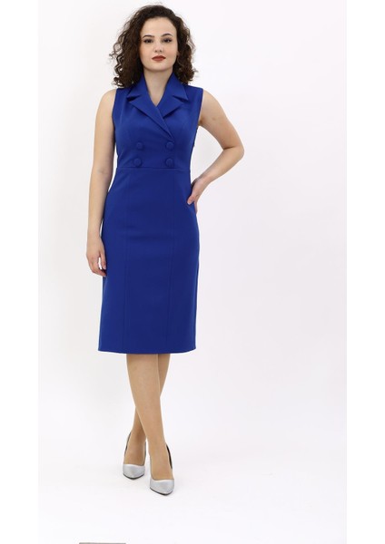 Erkek Yaka Yandan Fermuarlı Elbise-Saks