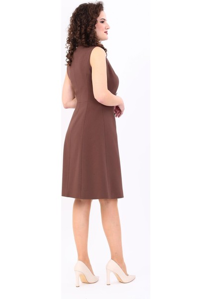 Erkek Yaka Belden Kesik Kuruvaze Elbise-Kestane indirimleri