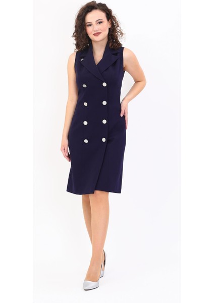 Erkek Yaka Kuruvaze Elbise-Lacivert