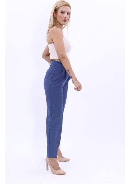 Kemerli Köprülü Dar Paça Pantolon-Indigo fırsatları