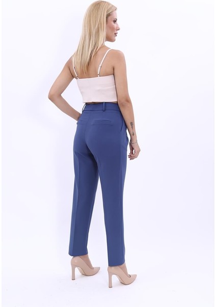 Kemerli Köprülü Dar Paça Pantolon-Indigo indirimleri