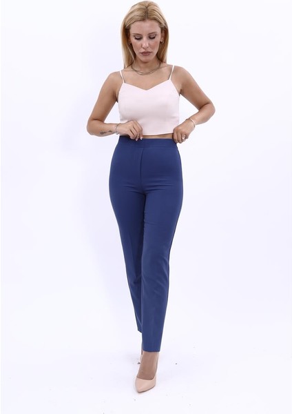 Lastikli Dar Paça Pantolon-Indigo