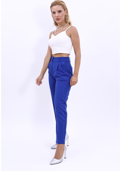 Kemerli Köprülü Dar Paça Pantolon-Saks