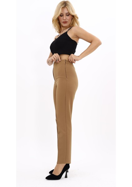 Lastikli Dar Paça Pantolon-Camel