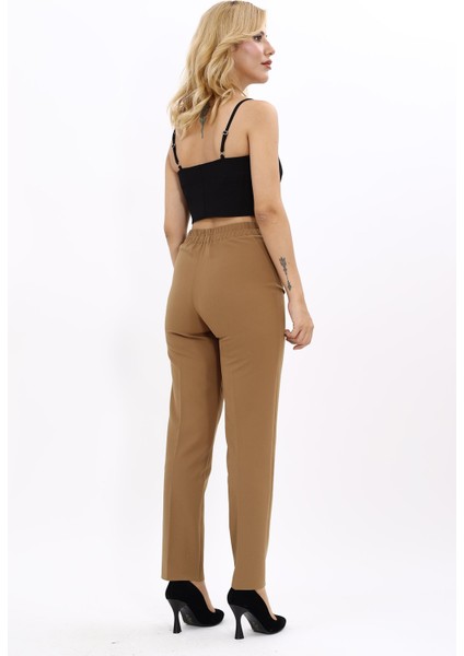 Lastikli Dar Paça Pantolon-Camel modelleri