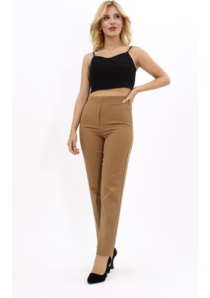 Lastikli Dar Paça Pantolon-Camel indirimleri