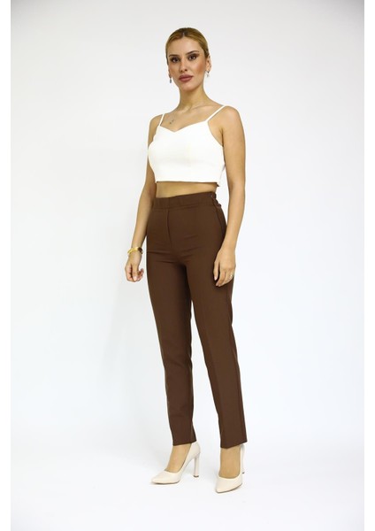 Lastikli Dar Paça Pantolon-Kestane indirimleri