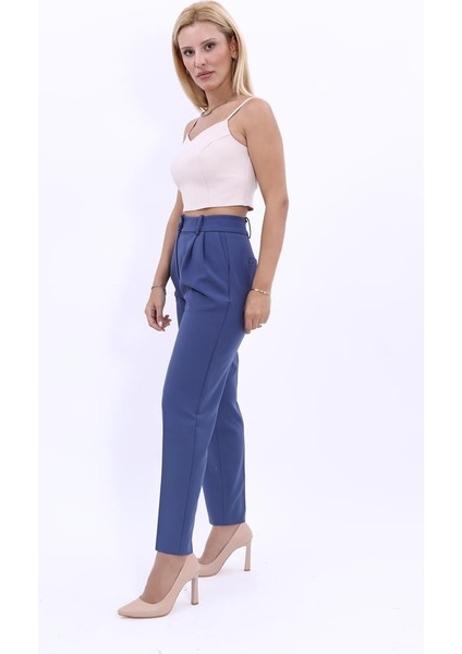 Kemerli Köprülü Dar Paça Pantolon-Indigo modelleri