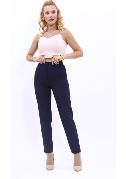 Lastikli Dar Paça Pantolon-Lacivert