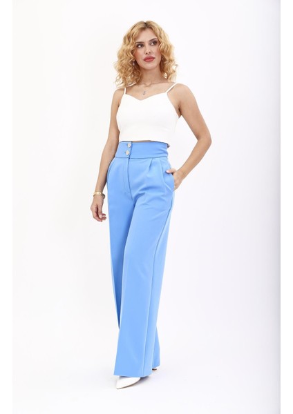 Korsaj Kemer Yüksek Bel Palazzo Pantolon-Gökyüzü
