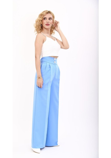 Korsaj Kemer Yüksek Bel Palazzo Pantolon-Gökyüzü fırsatları