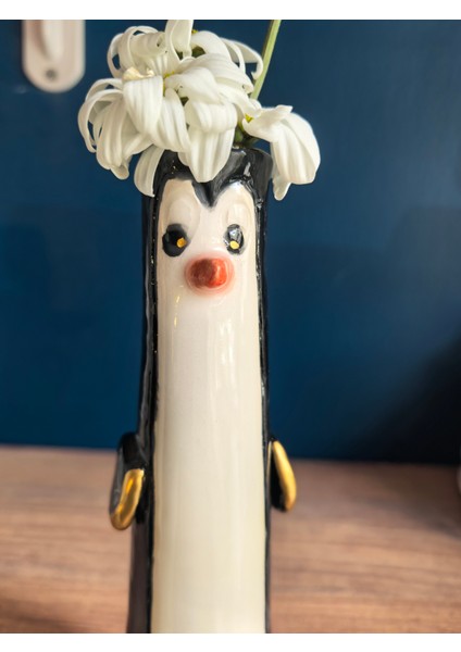 El Yapımı 22CM Penguen Görünümlü Altın Yaldız Detaylı Vazo, Çocuk Odası Vazo, Penguen Temalı Dekoratif Biblo fiyatları