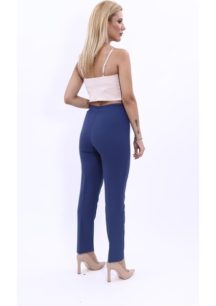 Lastikli Dar Paça Pantolon-Indigo fırsatları