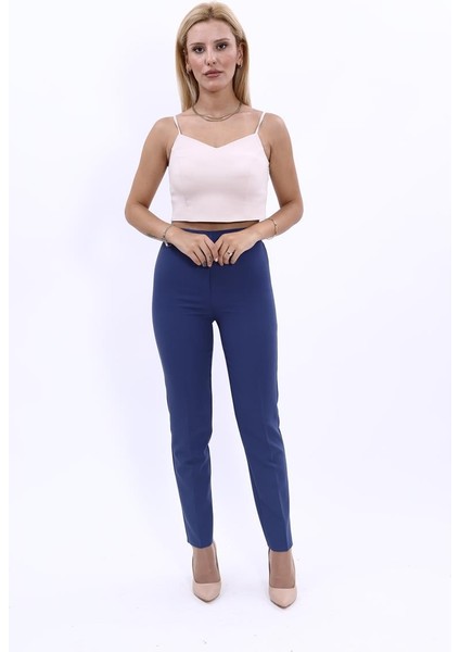 Lastikli Dar Paça Pantolon-Indigo indirimleri