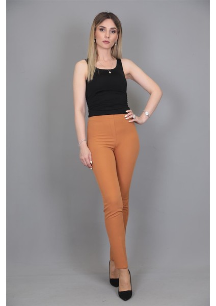 Lastikli Dar Paça Pantolon-Taba fırsatları
