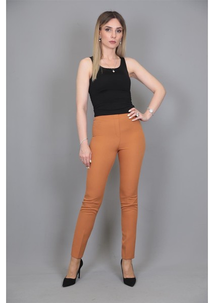 Lastikli Dar Paça Pantolon-Taba