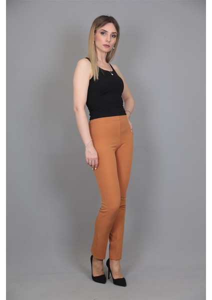 Lastikli Dar Paça Pantolon-Taba modelleri