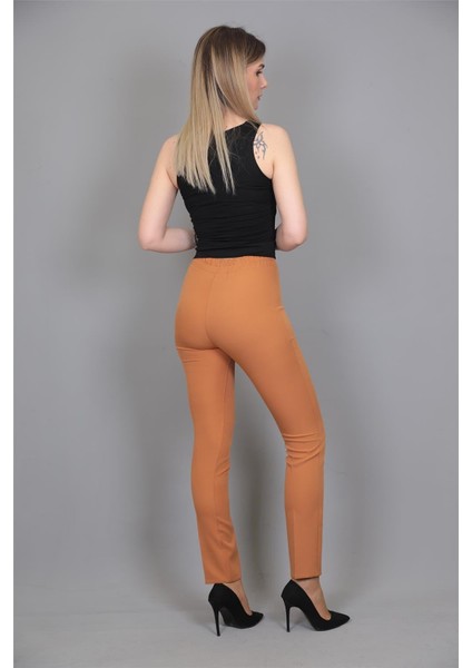 Lastikli Dar Paça Pantolon-Taba indirimleri