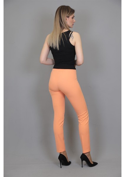 Lastikli Dar Paça Pantolon-Şeftali modelleri